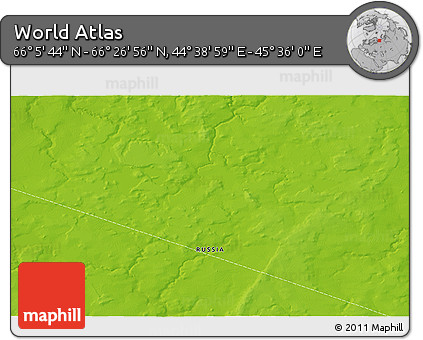 Physical 3D Map of the Area around 66° 16' 20" N, 45° 7' 30" E