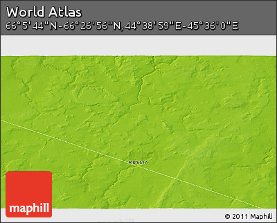 Physical 3D Map of the Area around 66° 16' 20" N, 45° 7' 30" E