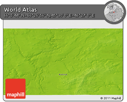 Physical 3D Map of the Area around 66° 16' 20" N, 45° 58' 30" E