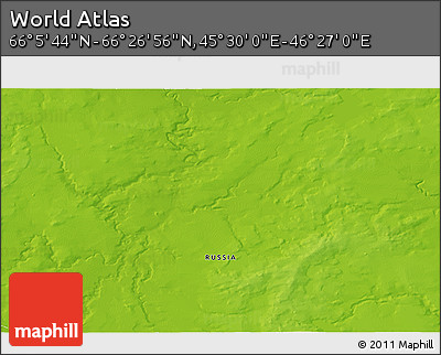 Physical 3D Map of the Area around 66° 16' 20" N, 45° 58' 30" E
