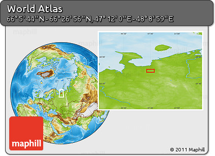 Physical Location Map of the Area around 66° 16' 20" N, 47° 40' 29" E
