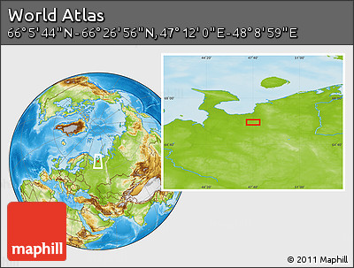 Physical Location Map of the Area around 66° 16' 20" N, 47° 40' 29" E