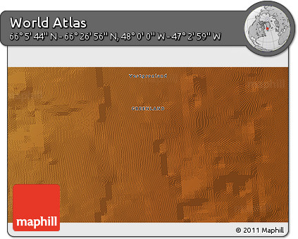 Physical 3D Map of the Area around 66° 16' 20" N, 47° 31' 29" W