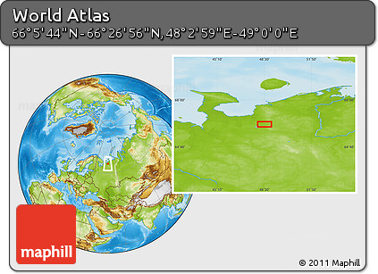 Physical Location Map of the Area around 66° 16' 20" N, 48° 31' 29" E