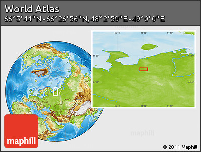 Physical Location Map of the Area around 66° 16' 20" N, 48° 31' 29" E