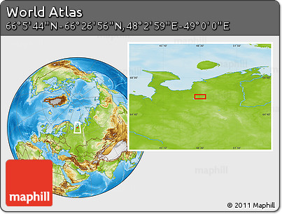 Physical Location Map of the Area around 66° 16' 20" N, 48° 31' 29" E