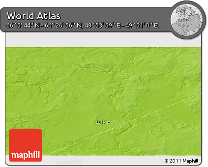 Physical 3D Map of the Area around 66° 16' 20" N, 49° 22' 30" E