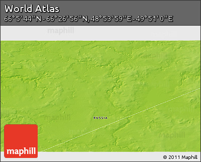 Physical 3D Map of the Area around 66° 16' 20" N, 49° 22' 30" E