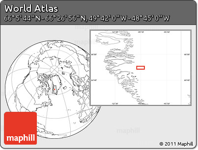 Blank Location Map of the Area around 66° 16' 20" N, 49° 13' 30" W