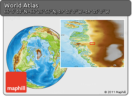 Physical Location Map of the Area around 66° 16' 20" N, 49° 13' 30" W