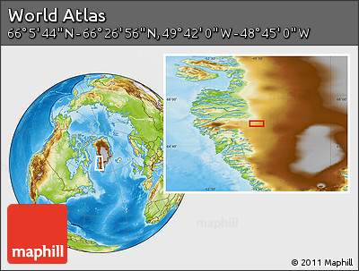 Physical Location Map of the Area around 66° 16' 20" N, 49° 13' 30" W