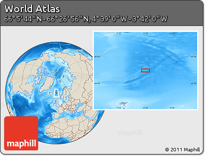 Shaded Relief Location Map of the Area around 66° 16' 20" N, 4° 10' 30" W