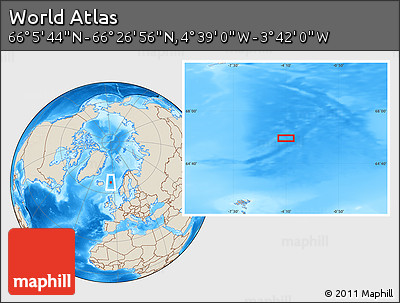 Shaded Relief Location Map of the Area around 66° 16' 20" N, 4° 10' 30" W