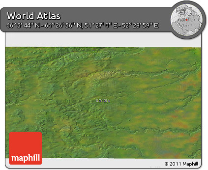 Satellite 3D Map of the Area around 66° 16' 20" N, 51° 55' 29" E