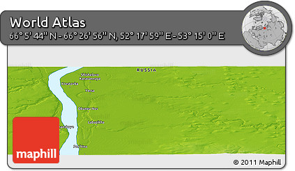 Physical Panoramic Map of the Area around 66° 16' 20" N, 52° 46' 29" E