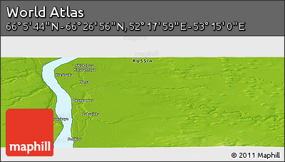 Physical Panoramic Map of the Area around 66° 16' 20" N, 52° 46' 29" E