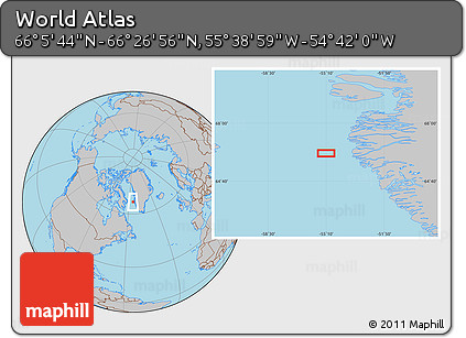 Gray Location Map of the Area around 66° 16' 20" N, 55° 10' 29" W