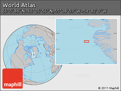 Gray Location Map of the Area around 66° 16' 20" N, 55° 10' 29" W