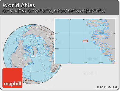 Gray Location Map of the Area around 66° 16' 20" N, 55° 10' 29" W