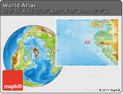 Physical Location Map of the Area around 66° 16' 20" N, 55° 10' 29" W