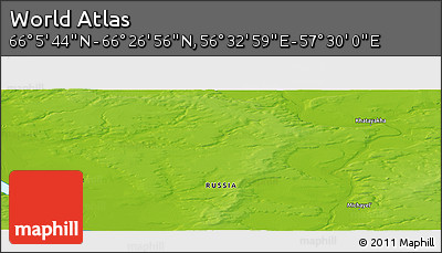 Physical Panoramic Map of the Area around 66° 16' 20" N, 57° 1' 29" E