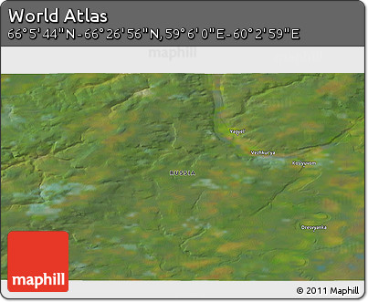 Satellite 3D Map of the Area around 66° 16' 20" N, 59° 34' 30" E