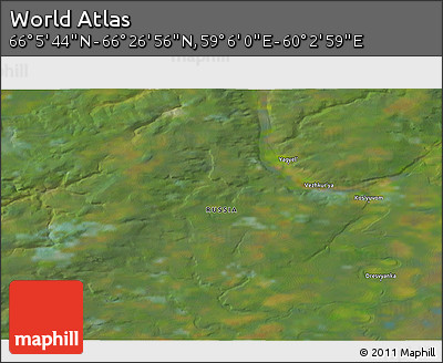 Satellite 3D Map of the Area around 66° 16' 20" N, 59° 34' 30" E