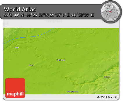 Physical 3D Map of the Area around 66° 16' 20" N, 60° 25' 29" E