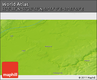 Physical 3D Map of the Area around 66° 16' 20" N, 60° 25' 29" E