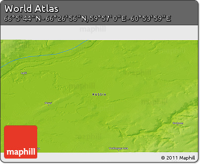 Physical 3D Map of the Area around 66° 16' 20" N, 60° 25' 29" E