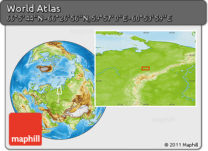 Physical Location Map of the Area around 66° 16' 20" N, 60° 25' 29" E