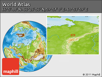 Physical Location Map of the Area around 66° 16' 20" N, 60° 25' 29" E