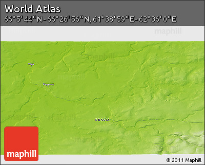 Physical 3D Map of the Area around 66° 16' 20" N, 62° 7' 30" E