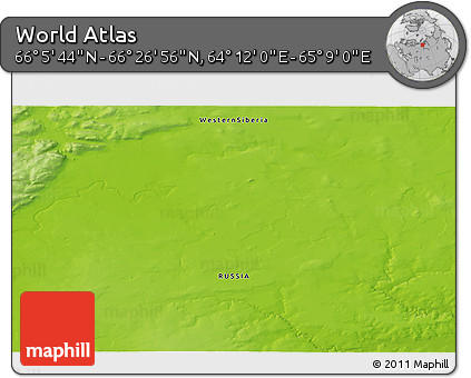 Physical 3D Map of the Area around 66° 16' 20" N, 64° 40' 30" E