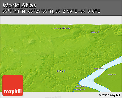 Physical 3D Map of the Area around 66° 16' 20" N, 65° 31' 30" E