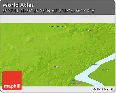 Physical 3D Map of the Area around 66° 16' 20" N, 65° 31' 30" E