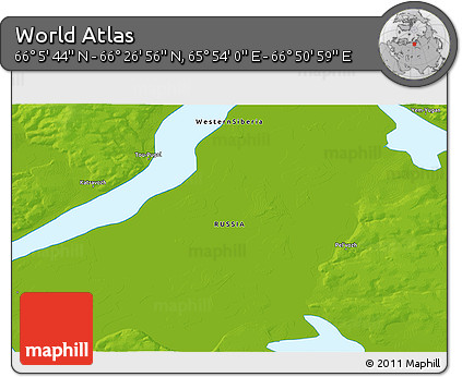 Physical 3D Map of the Area around 66° 16' 20" N, 66° 22' 30" E