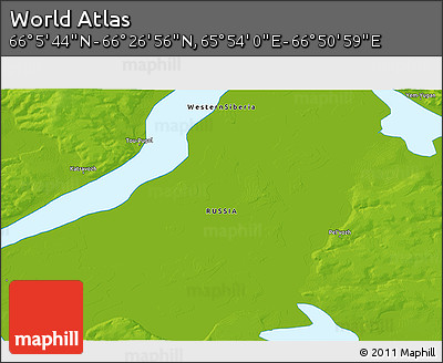 Physical 3D Map of the Area around 66° 16' 20" N, 66° 22' 30" E