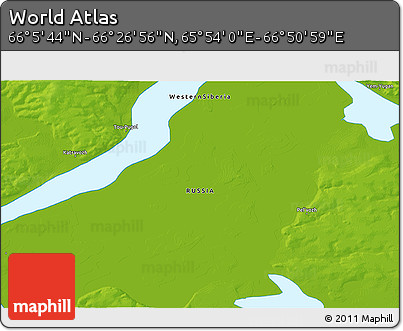 Physical 3D Map of the Area around 66° 16' 20" N, 66° 22' 30" E