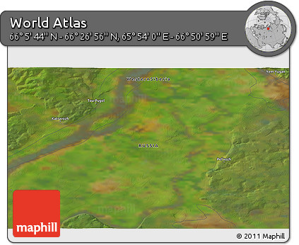 Satellite 3D Map of the Area around 66° 16' 20" N, 66° 22' 30" E