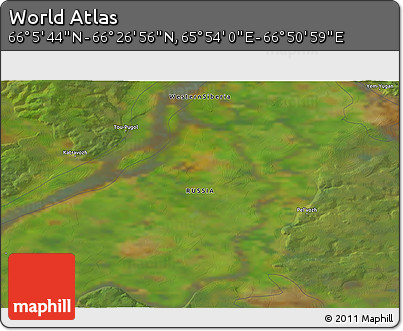 Satellite 3D Map of the Area around 66° 16' 20" N, 66° 22' 30" E
