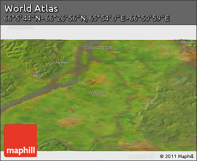 Satellite 3D Map of the Area around 66° 16' 20" N, 66° 22' 30" E