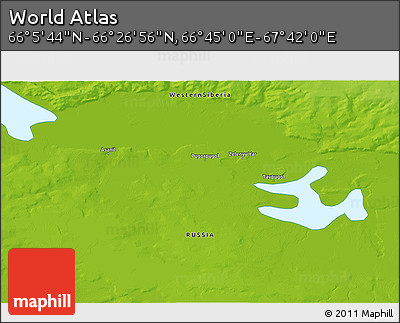Physical 3D Map of the Area around 66° 16' 20" N, 67° 13' 29" E