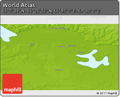 Physical 3D Map of the Area around 66° 16' 20" N, 67° 13' 29" E