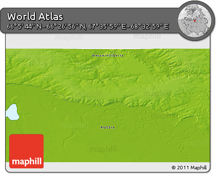 Physical 3D Map of the Area around 66° 16' 20" N, 68° 4' 29" E