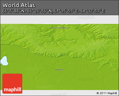Physical 3D Map of the Area around 66° 16' 20" N, 68° 4' 29" E
