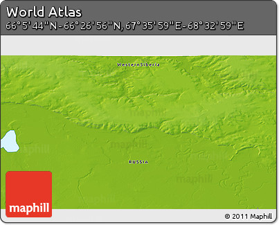 Physical 3D Map of the Area around 66° 16' 20" N, 68° 4' 29" E