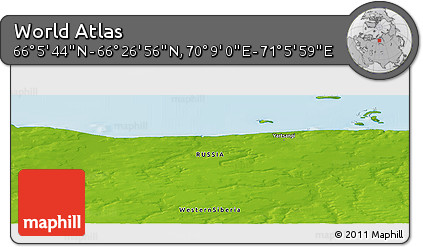 Physical Panoramic Map of the Area around 66° 16' 20" N, 70° 37' 30" E