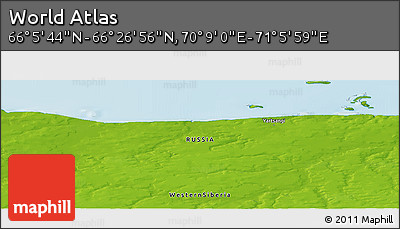 Physical Panoramic Map of the Area around 66° 16' 20" N, 70° 37' 30" E