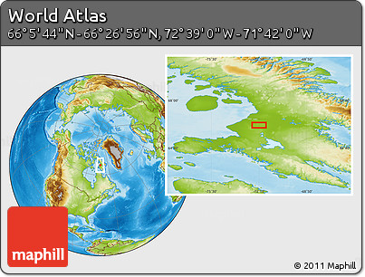 Physical Location Map of the Area around 66° 16' 20" N, 72° 10' 30" W